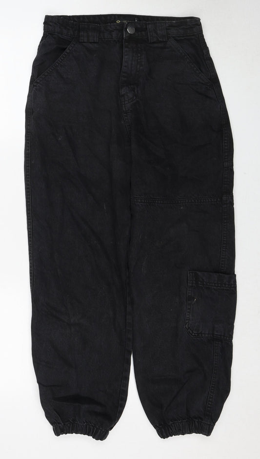 I SAW IT FIRST Womens Black Cotton Tapered Jeans Size 8 Regular Zip