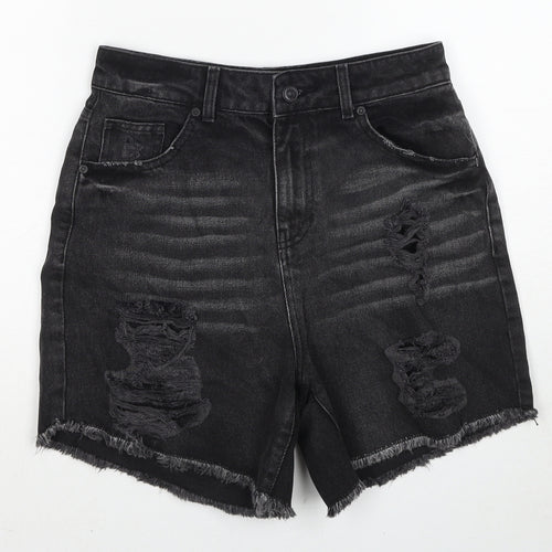 Boohoo Womens Black Cotton Cut-Off Shorts Size 8 Regular Zip - Distressed look
