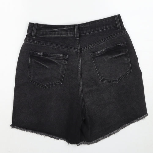 Boohoo Womens Black Cotton Cut-Off Shorts Size 8 Regular Zip - Distressed look