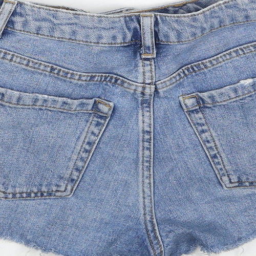 Topshop Womens Blue Cotton Cut-Off Shorts Size 6 Regular Zip