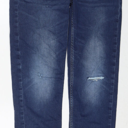 H&M Boys Blue Cotton Straight Jeans Size 12-13 Years Regular Zip - Distressed