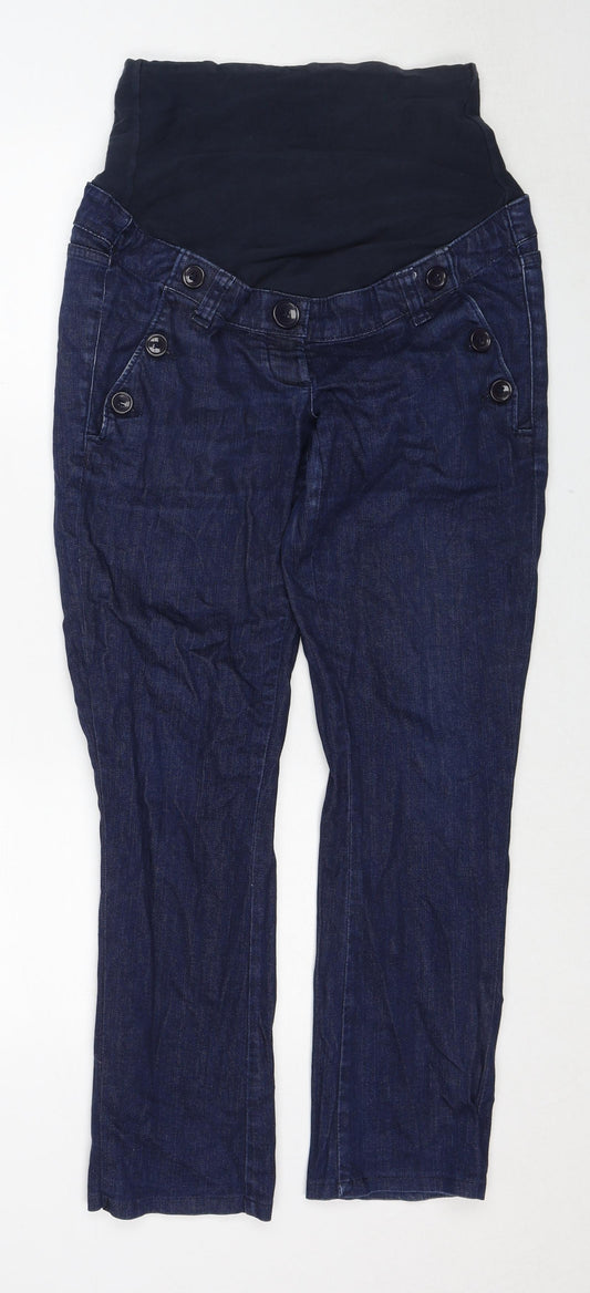 H&M Womens Blue Cotton Straight Jeans Size 14 Regular Button