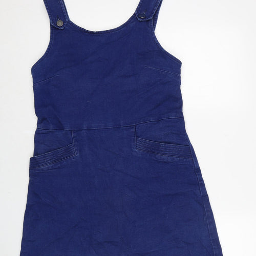 Oasis Womens Blue Cotton Pinafore/Dungaree Dress Size 14 Round Neck Button