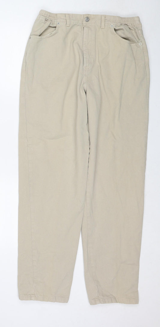 BHS Womens Beige Cotton Mom Jeans Size 14 L29 in Regular Zip