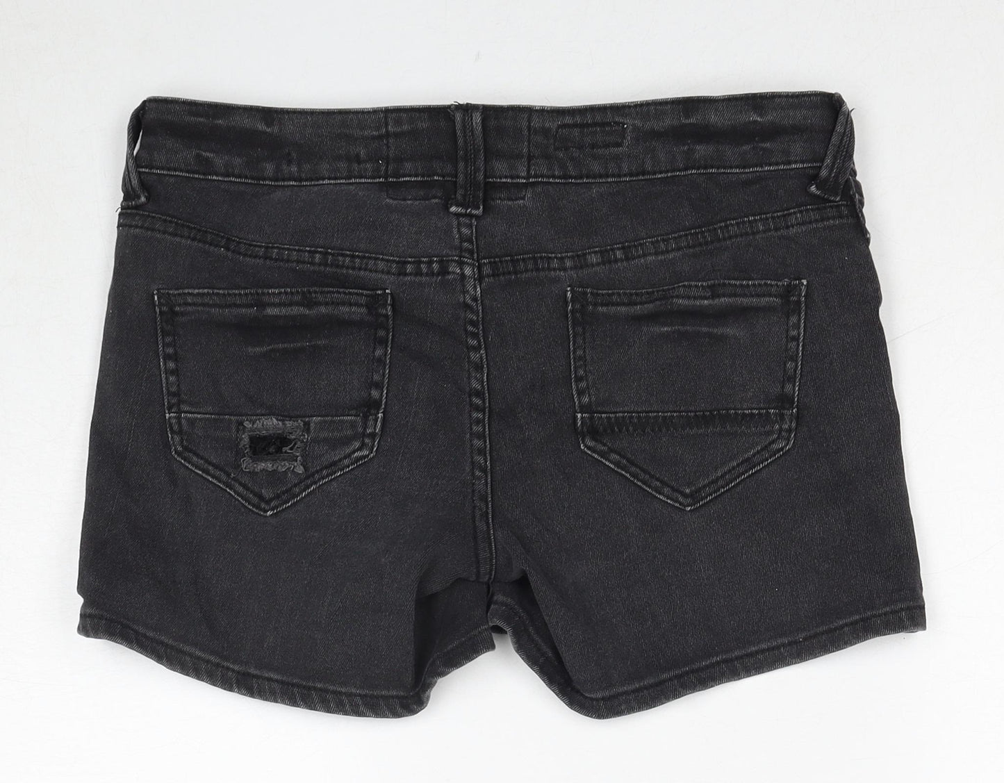 Authentic Womens Black Cotton Hot Pants Shorts Size 12 Regular Zip - Distressed