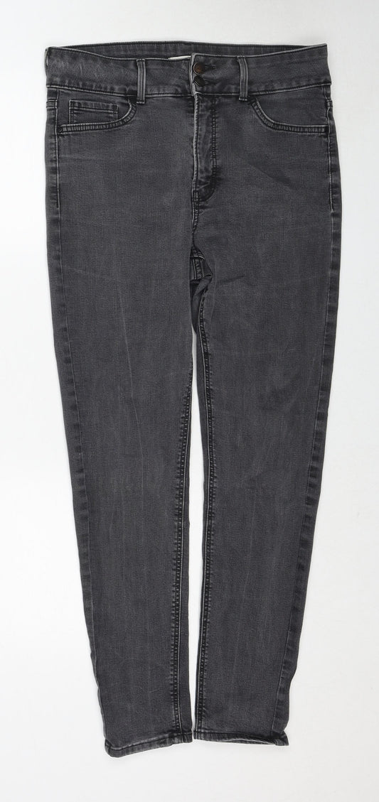Marks and Spencer Womens Grey Cotton Skinny Jeans Size 14 Regular Zip