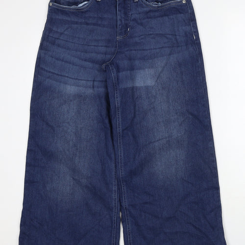 John Baner Womens Blue Cotton Wide-Leg Jeans Size 12 Regular Zip