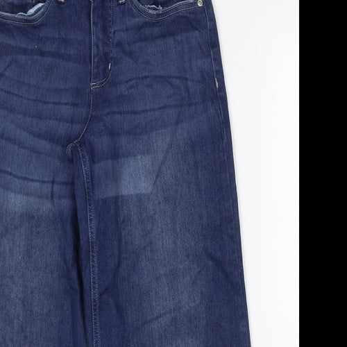 John Baner Womens Blue Cotton Wide-Leg Jeans Size 12 Regular Zip