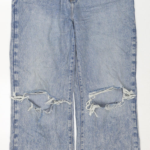 NEXT Womens Blue Cotton Wide-Leg Jeans Size 34 in L30 in Regular Zip - Open Knee