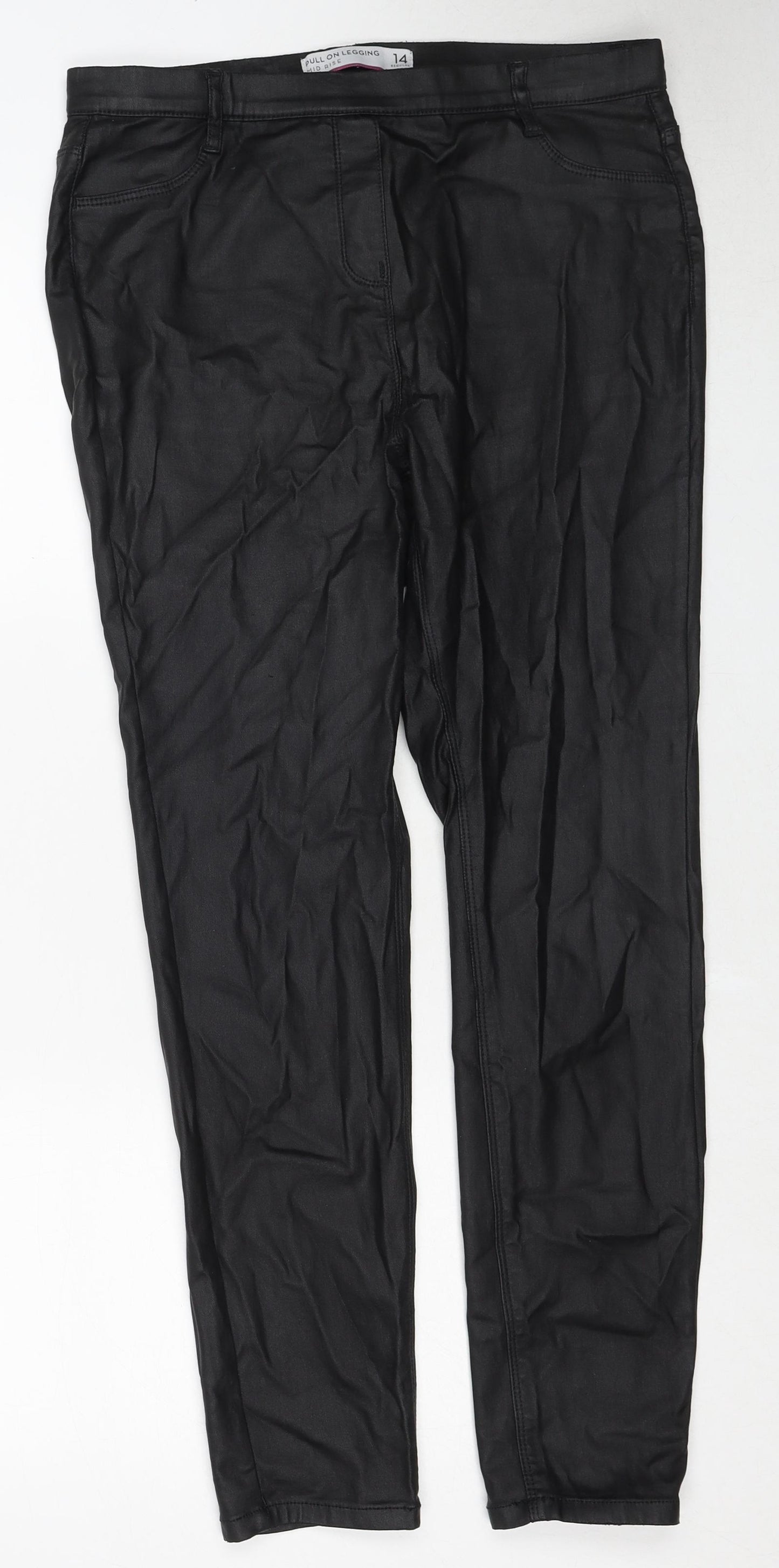 NEXT Womens Black Viscose Carrot Leggings Size 14 Regular - Leather Look