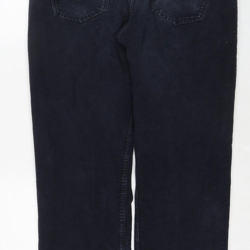Marks and Spencer Mens Blue Cotton Trousers Size 36 in L29 in Regular Zip