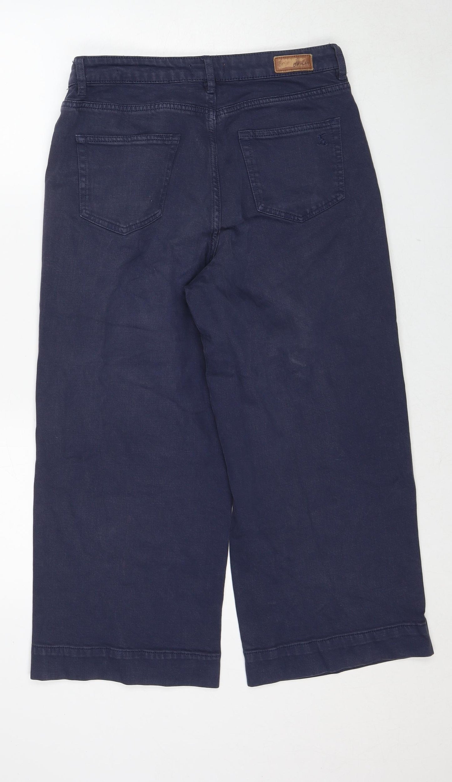 Joules Womens Blue Cotton Wide-Leg Jeans Size 12 Regular Zip - Crop Leg