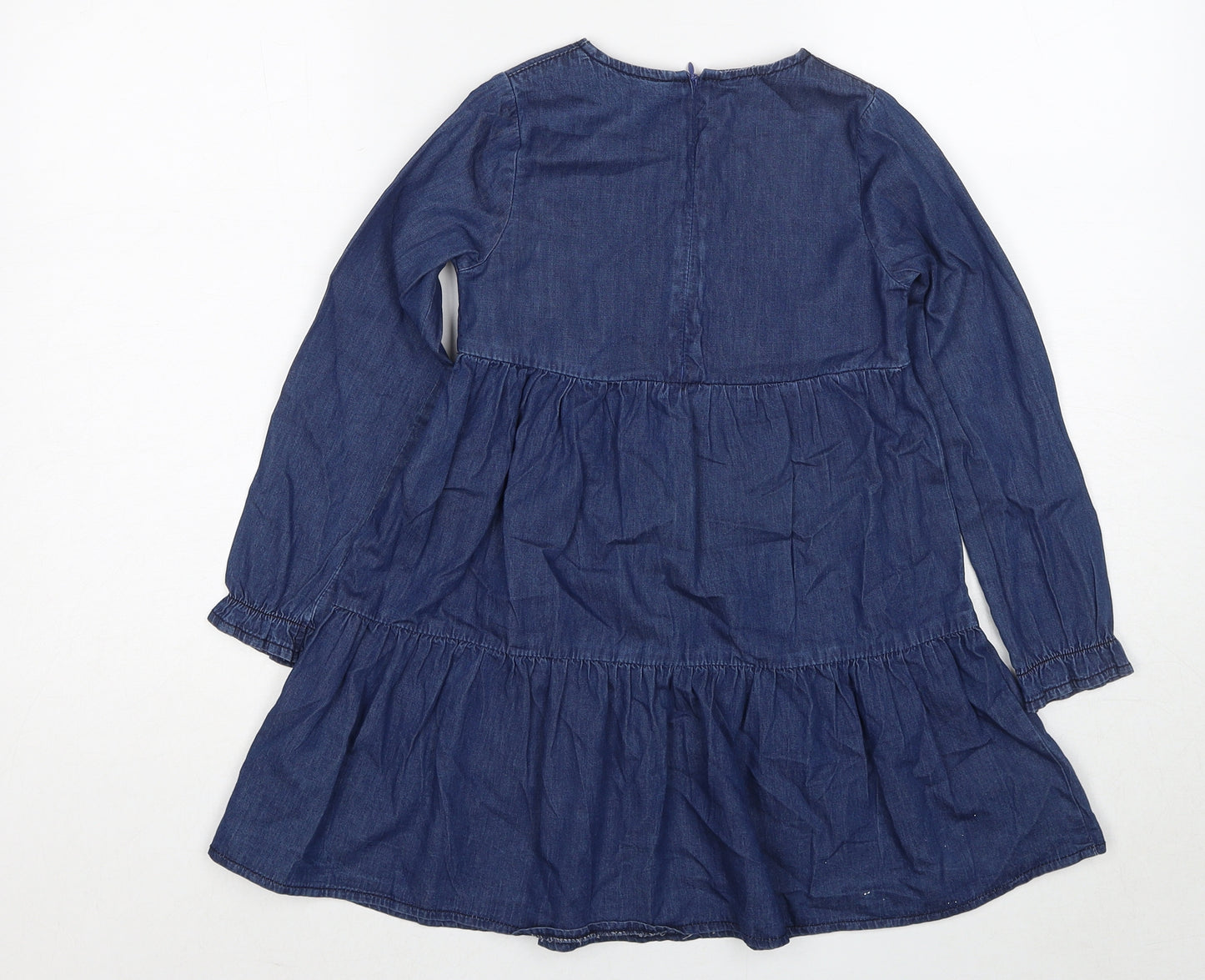Marks and Spencer Girls Blue Cotton A-Line Size 6-7 Years Round Neck Zip