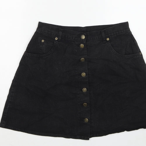 Dorothy Perkins Womens Black Cotton A-Line Skirt Size 16 Button