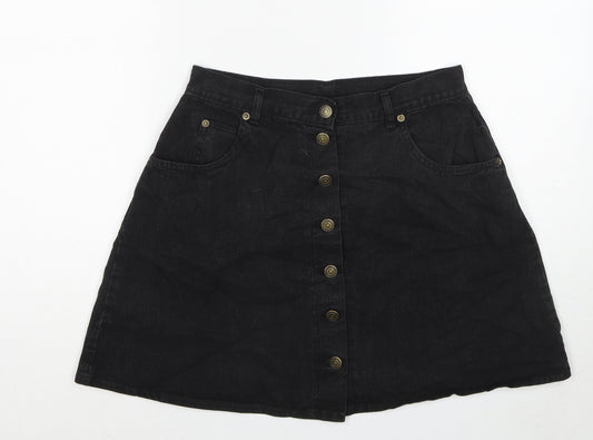 Dorothy Perkins Womens Black Cotton A-Line Skirt Size 16 Button