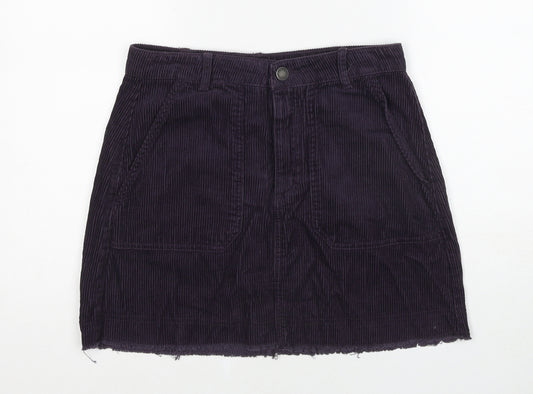 Stradivarius Womens Purple Cotton A-Line Skirt Size 10 Zip