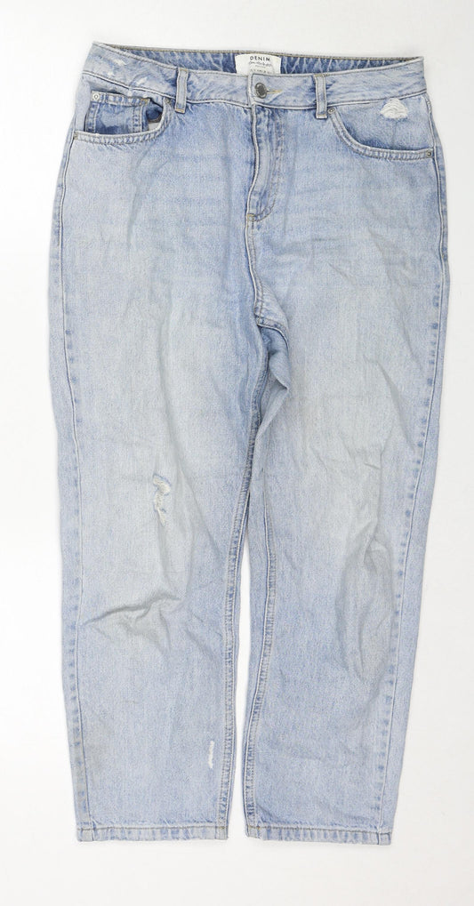 Miss Selfridge Womens Blue Cotton Mom Jeans Size 10 Regular Zip