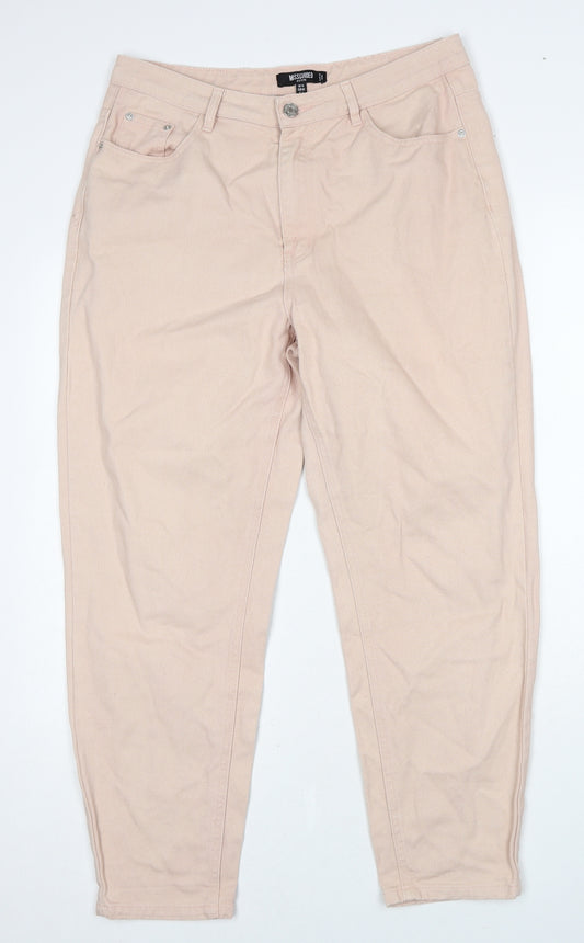 Missguided Womens Beige Cotton Mom Jeans Size 12 Regular Zip
