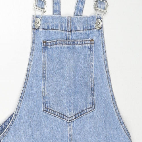 New Look Womens Blue Cotton Pinafore/Dungaree Dress Size 8 Square Neck Buckle