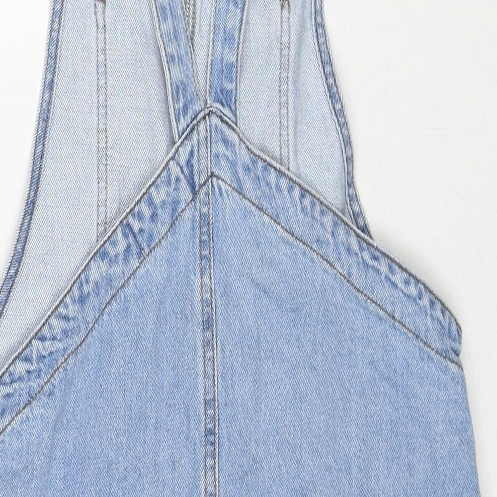 New Look Womens Blue Cotton Pinafore/Dungaree Dress Size 8 Square Neck Buckle