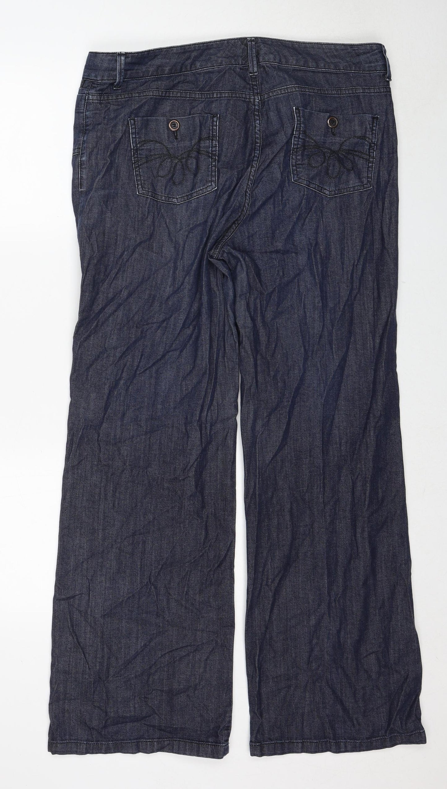 Marks and Spencer Womens Blue Cotton Wide-Leg Jeans Size 18 Regular Zip