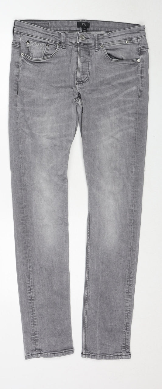 River Island Mens Grey Cotton Skinny Jeans Size 32 in Regular Zip