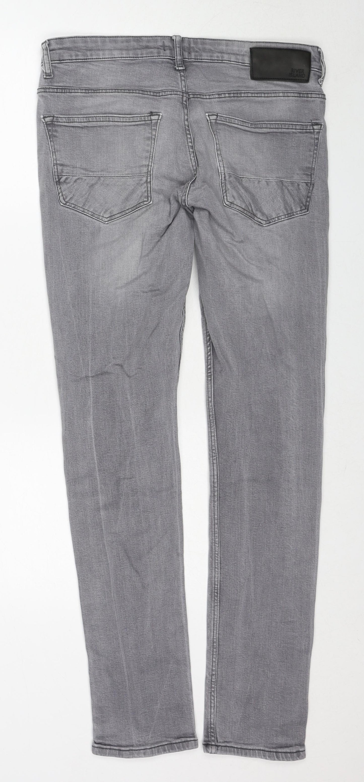 River Island Mens Grey Cotton Skinny Jeans Size 32 in Regular Zip