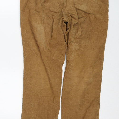 Marks and Spencer Mens Brown Cotton Trousers Size 36 in L29 in Slim Zip
