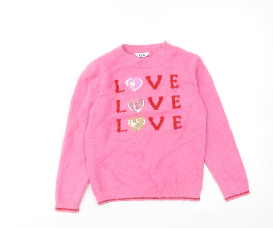 M&Co Girls Pink Round Neck Nylon Pullover Jumper Size 8-9 Years Pullover - Love