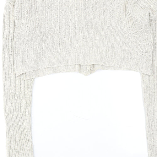 Topshop Womens Beige Round Neck Acrylic Cardigan Jumper Size L - Cropped