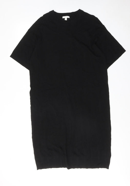 H&M Womens Black Viscose Jumper Dress Size S Round Neck Pullover