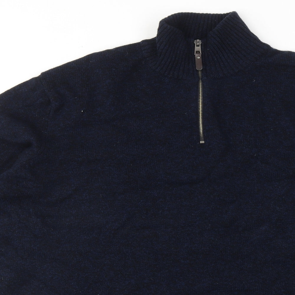 Marks and Spencer Mens Blue High Neck Wool Henley Jumper Size 3XL Long Sleeve