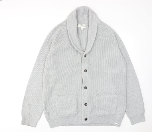 Marks and Spencer Mens Grey V-Neck Polyester Cardigan Jumper Size XL Long Sleeve