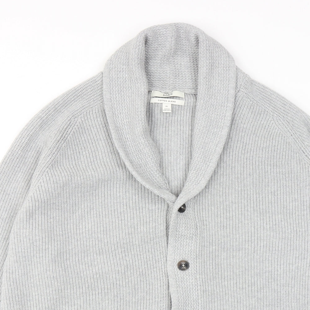 Marks and Spencer Mens Grey V-Neck Polyester Cardigan Jumper Size XL Long Sleeve