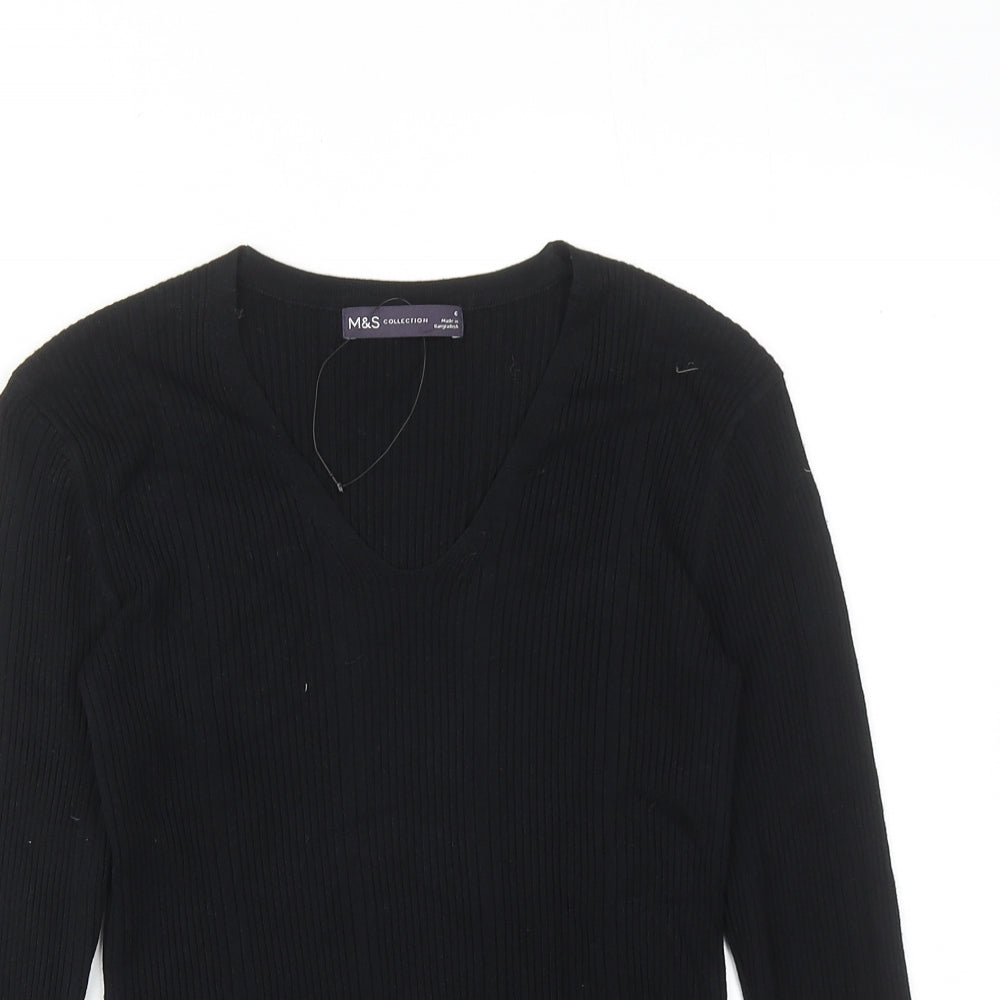 Marks and Spencer Womens Black V-Neck Viscose Pullover Jumper Size 6