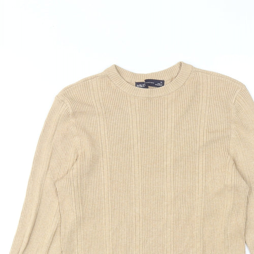 Marks and Spencer Womens Beige Round Neck Acrylic Pullover Jumper Size 12