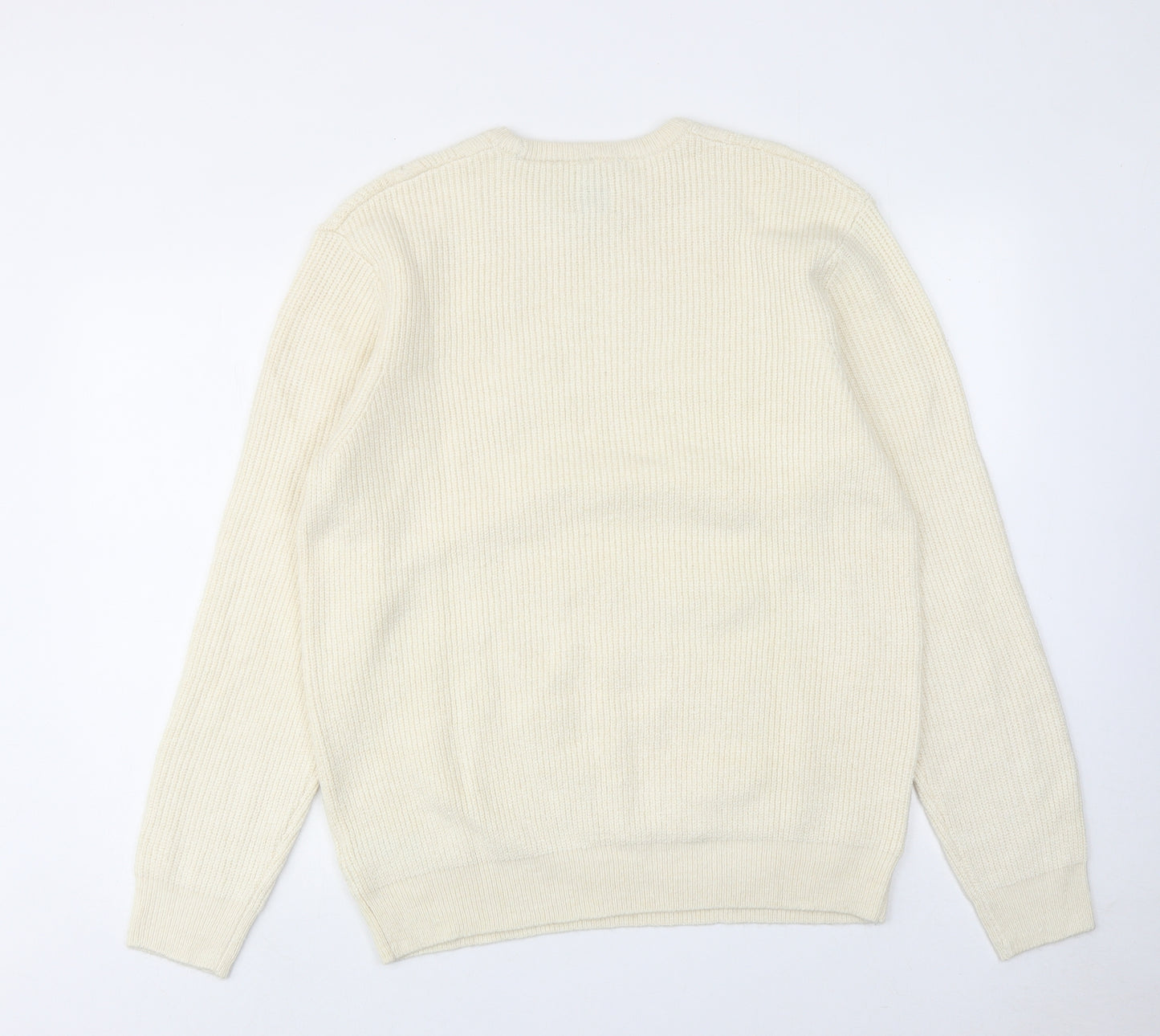 Marks and Spencer Mens Ivory Round Neck Polyamide Pullover Jumper Size L Long Sleeve