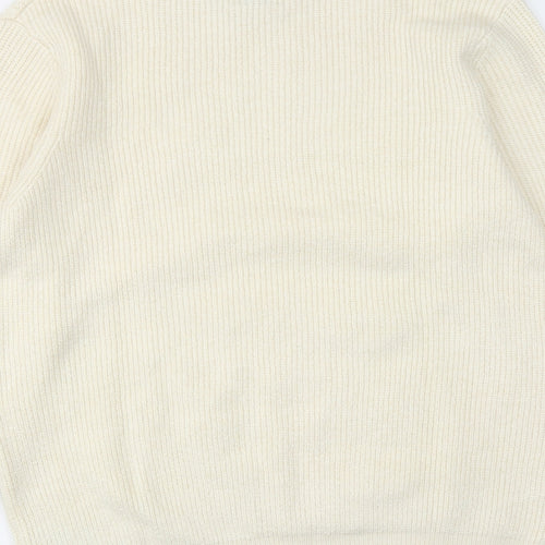 Marks and Spencer Mens Ivory Round Neck Polyamide Pullover Jumper Size L Long Sleeve