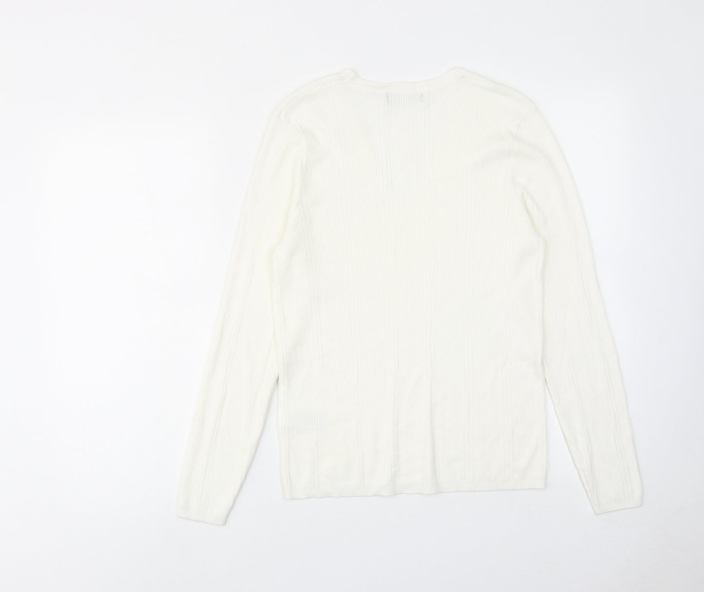 Marks and Spencer Womens White V-Neck Viscose Pullover Jumper Size 14