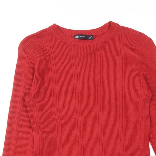 Marks and Spencer Womens Red Round Neck Viscose Pullover Jumper Size 10
