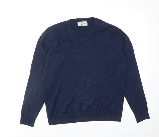 NEXT Mens Blue V-Neck Cotton Pullover Jumper Size M Long Sleeve