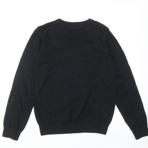 Marks and Spencer Boys Black V-Neck Cotton Pullover Jumper Size 10-11 Years Pullover