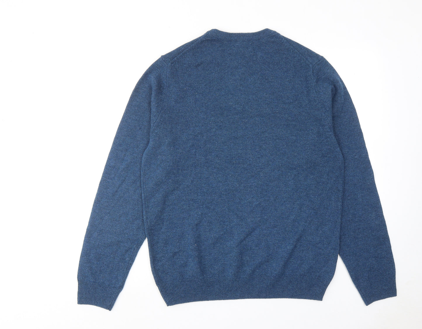 Marks and Spencer Mens Blue Round Neck Wool Pullover Jumper Size L Long Sleeve