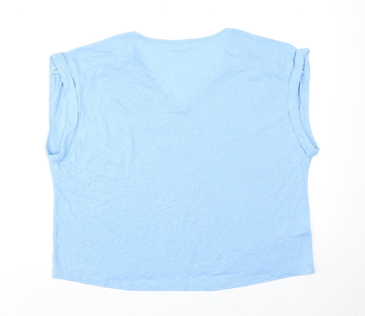 Mango Womens Blue Polyester Basic T-Shirt Size L V-Neck