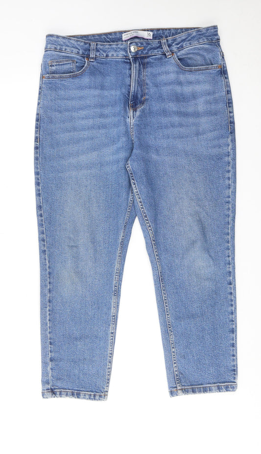 NEXT Womens Blue Cotton Mom Jeans Size 16 Regular Zip