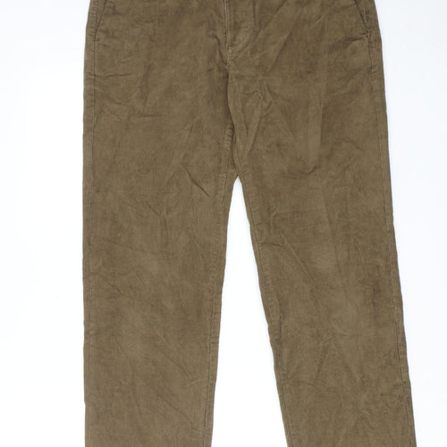 Marks and Spencer Mens Brown Cotton Trousers Size 32 in L31 in Regular Zip