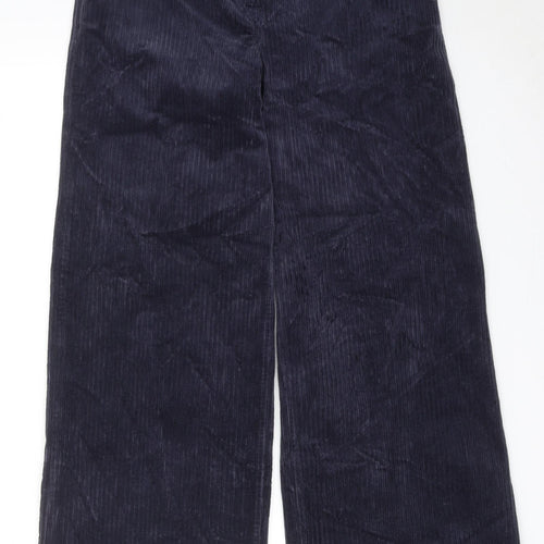 Per Una Womens Blue Cotton Trousers Size 10 Regular Hook & Eye
