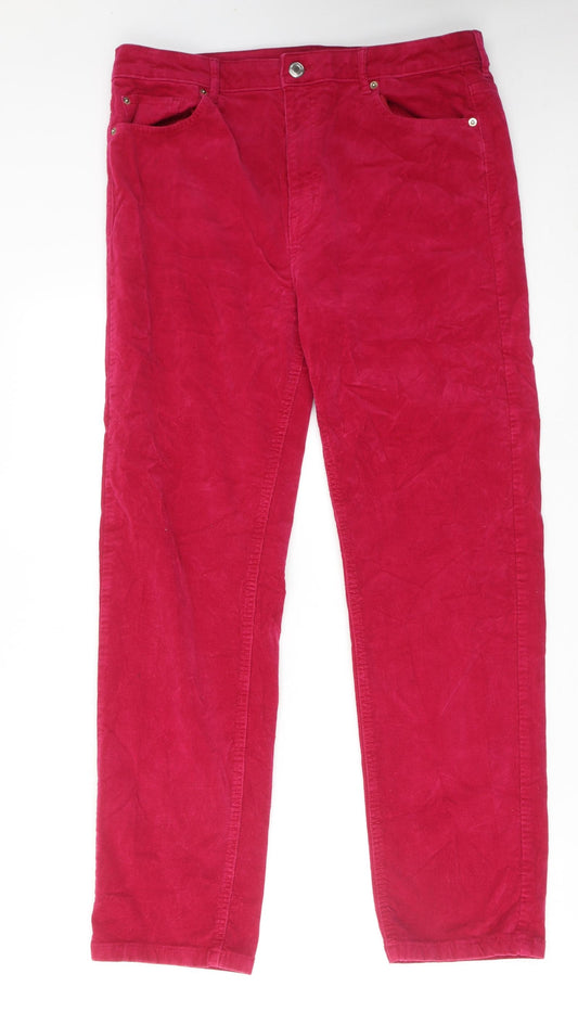 Marks and Spencer Womens Pink Cotton Trousers Size 16 Regular Zip