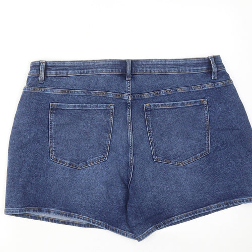 Marks and Spencer Womens Blue Cotton Hot Pants Shorts Size 22 Regular Zip