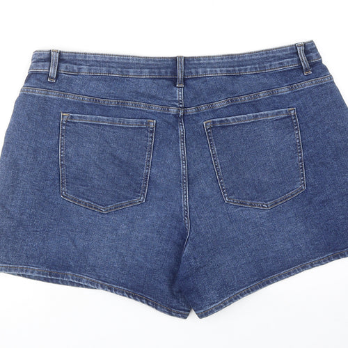 Marks and Spencer Womens Blue Cotton Hot Pants Shorts Size 22 Regular Zip
